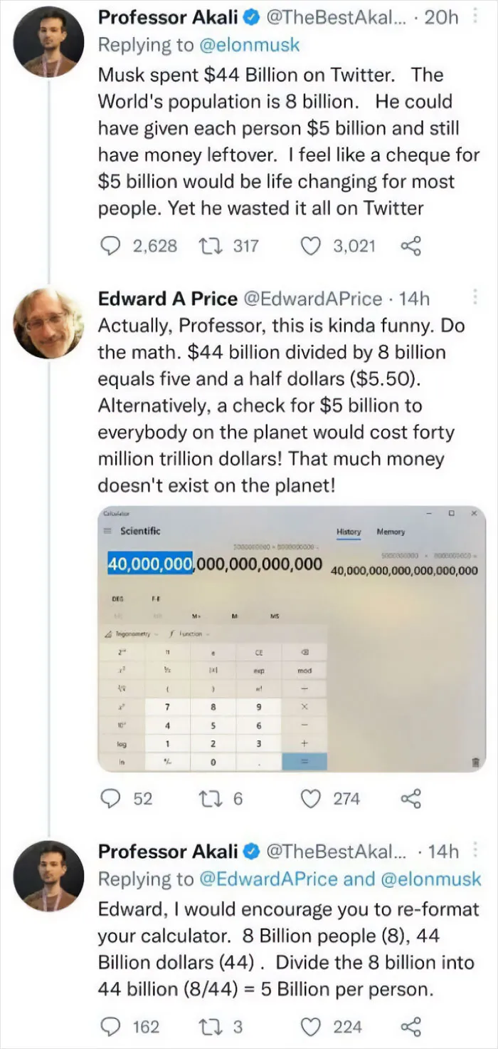 44 Billion Divided By 8 Billion = 5 Billion