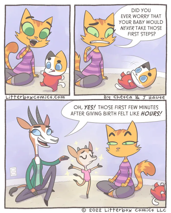 I Illustrate My Experience As A Modern-Day Parent In 30 Comics With A Feline Twist (New Pics)