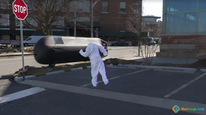 "Creepy Headless And Hand-Less Dancing Man". Location: Brooklyn, New York, USA