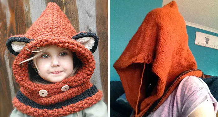 Mi amiga acaba de tejer una capucha de zorro. Expectativa vs realidad