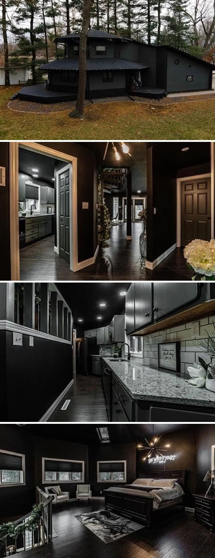 What Black And White And More Black All Over? This Mysterious Black Octagon House. Also I’ll Bet Y’all A Million $$ That Damn “Thankful Heart” Was Not There Before It Was Staged