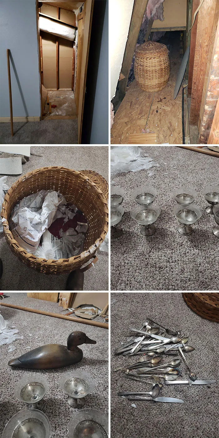 Quité una parte de mi armario y encontré un pasillo con una gran cesta, pesada y espeluznante. Y no estaba vacía