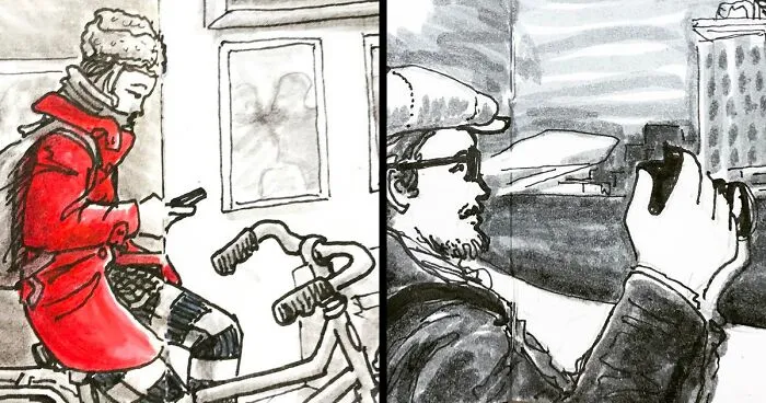 I Sketched Fellow Passengers On The Ferry In Amsterdam In A Tiny Sketchbook, Here's The Result (30 Pics)