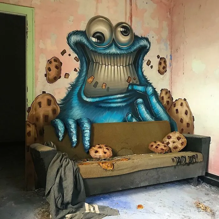 30 Graffiti Of Popular Characters With A Dark Twist Made By This Artist In Abandoned Buildings