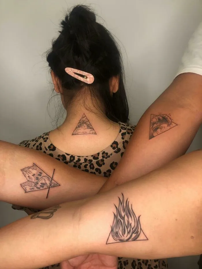 Fire, Air, Water, And Earth (Me) Sibling Tattoo