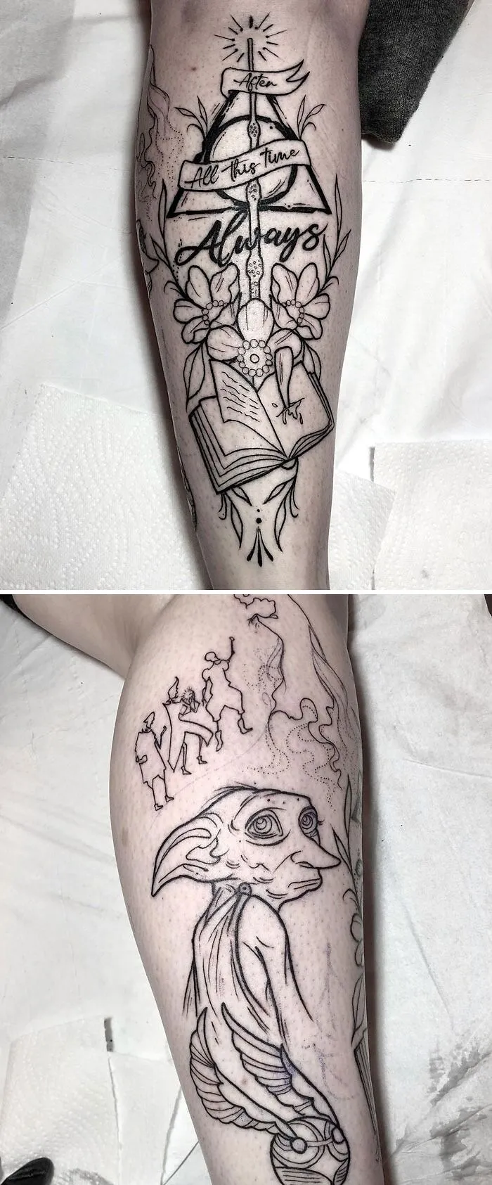 Made A Great Start To This Harry Potter Lower Leg Sleeve - Got Some Line Work Cannot Wait To Do More