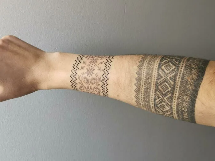 Norwegian Knitting Patterns, Done By Dora At Timeless Tattoo. Oslo, Norway
