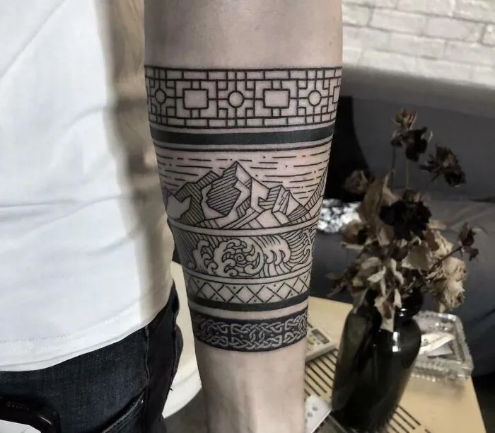 Geometric And Pattern Bands Done By Elizabeth At Noir Tattoo In Shanghai, China