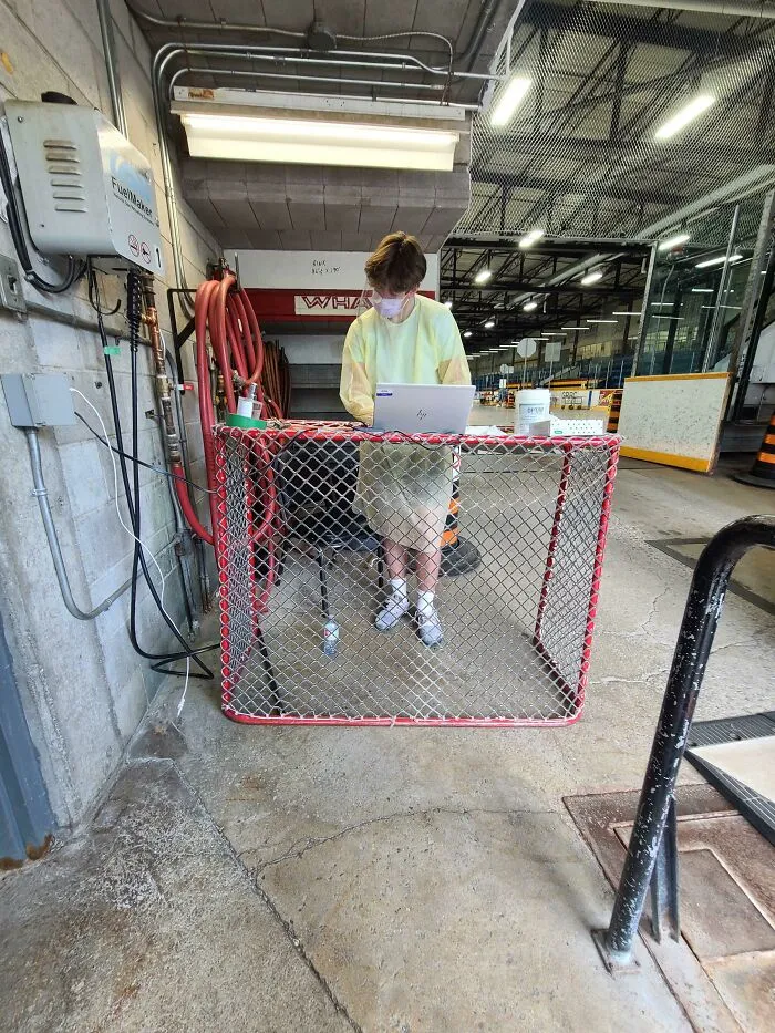 Got Covid Tested In Canada Today. Testing Centre Was A Hockey Rink, Front Desk A Hockey Net