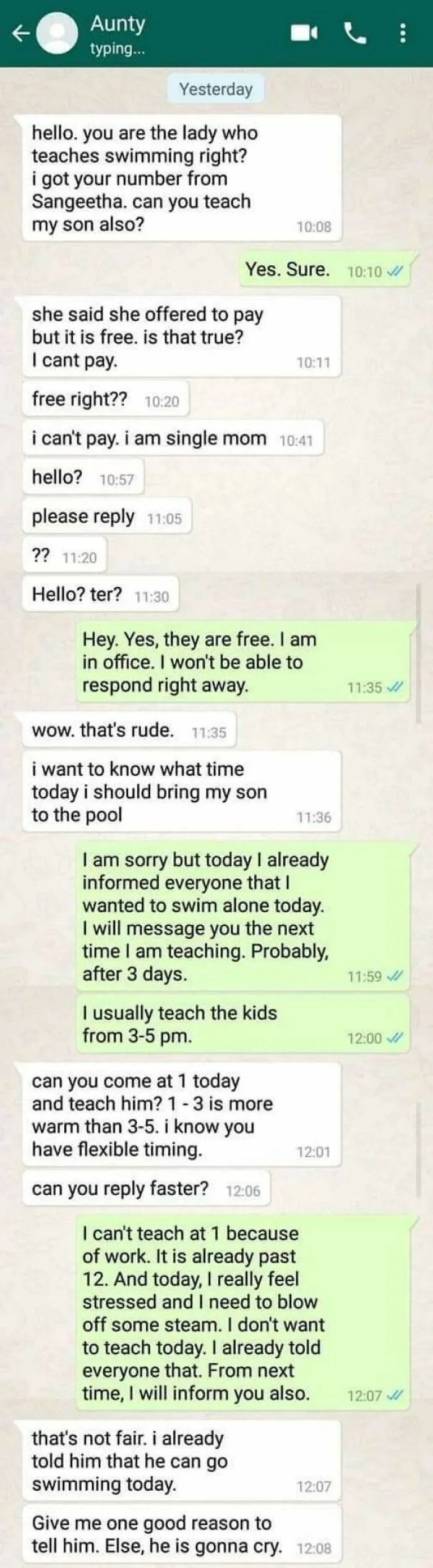 Begging For Free Swimming Lessons For Her Child