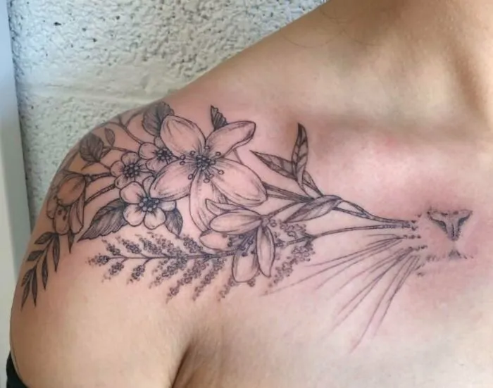Cat Memorial Tattoo With Flowers She Loved To Eat