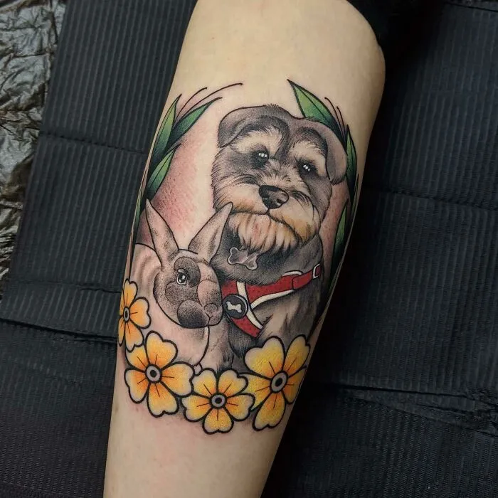 Got My Dog And Bunny Tattooed On My Calf Today