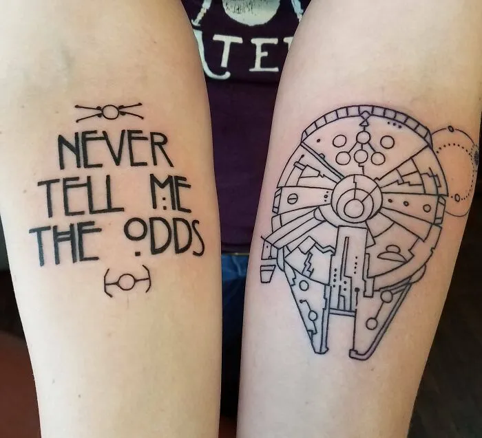 Millennium Falcon And Han Solo Quote By Edu Cerro Samuel O'Reilly's Tattoo Parlour, Santa Cruz CA