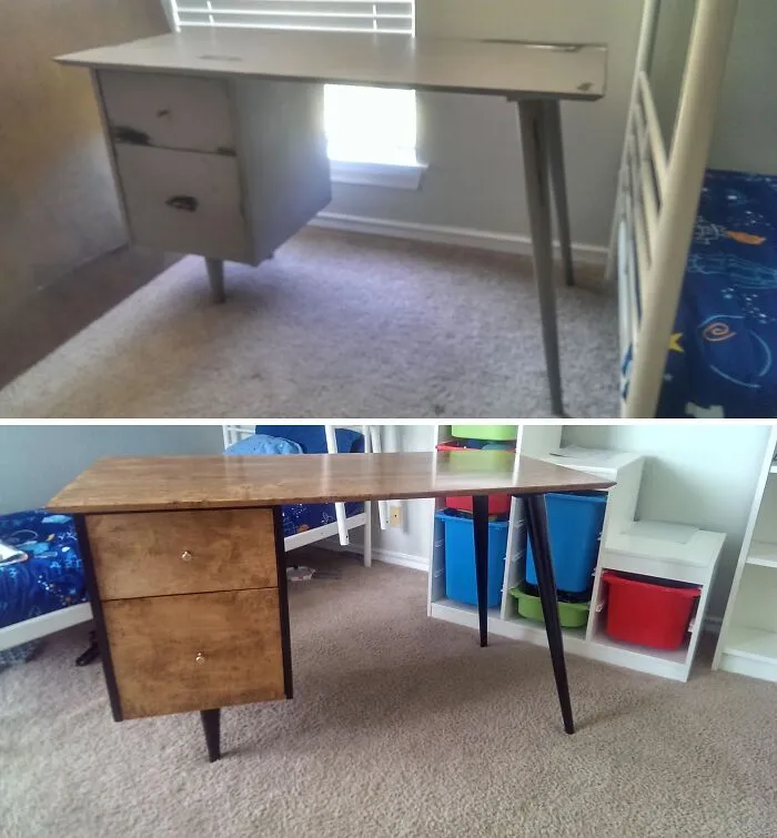 I Saw This Desk On Cl For $50 And Drove From San Antonio To College Station To Pick It Up. Restored It In American Oak And Black Lacquer
