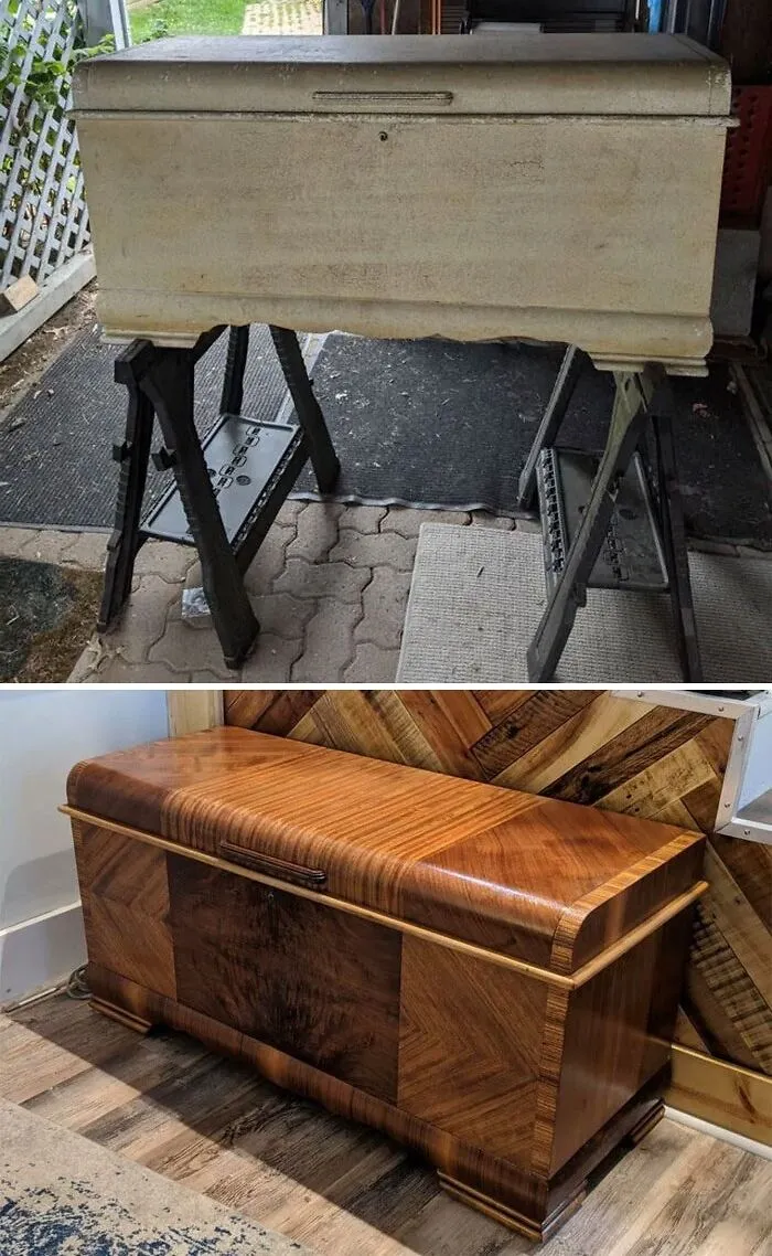 Restored This Beauty To Original Glory. $20 Goodwill Cedar Chest Returned From Crackled Paint Torture