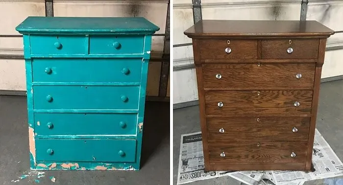 I Was In Desperate Need Of A Dresser And Bought This Cheap. 7 Layers Of Paint Later I Found This Beautiful Wood Underneath