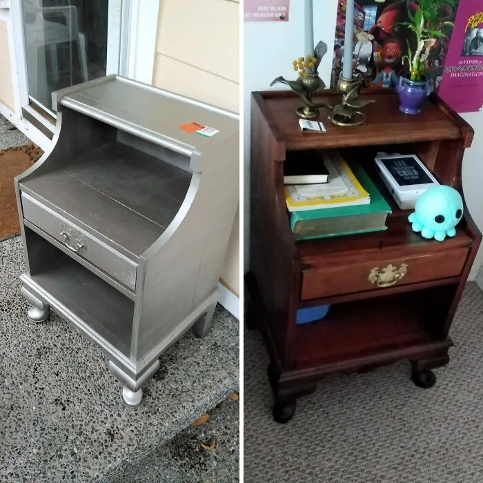 Forgot To Take A Pic Of The Finished Product Without Stuff On It But! My First Reverse Pintrest On This $10 Genuine Mahogany Dresser That Had Been Spray Painted