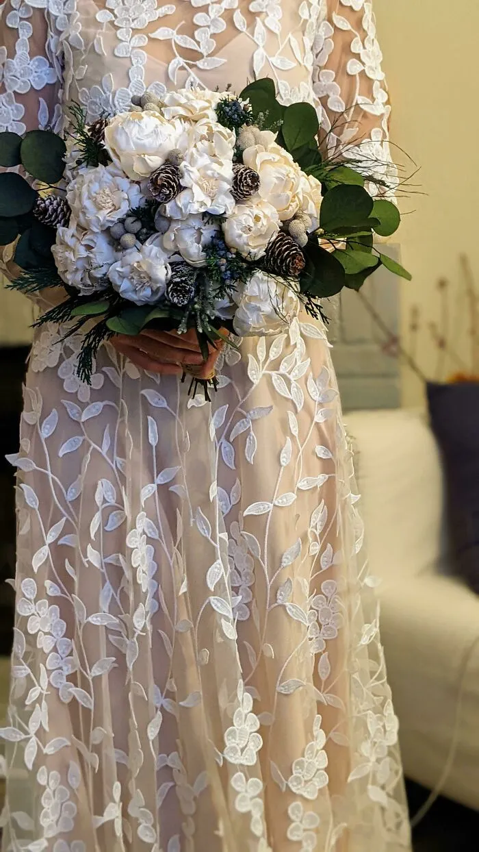 My DIY Wedding Dress! I Barely Know How To Work My Sewing Machine So I'm Pretty Happy It Actually Fits. Just Don't Look At The Seams Or Hem..or On The Inside