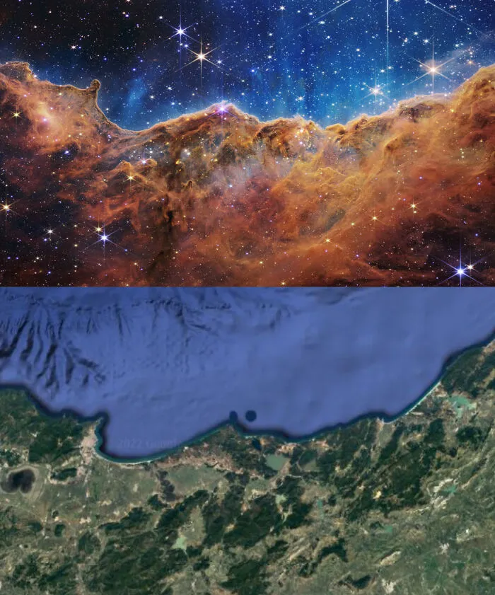 Trending Now In Algeria : Image Of The Carina Nebula From James Webb Space Telescope Matching The Eastern Coast Of Algeria