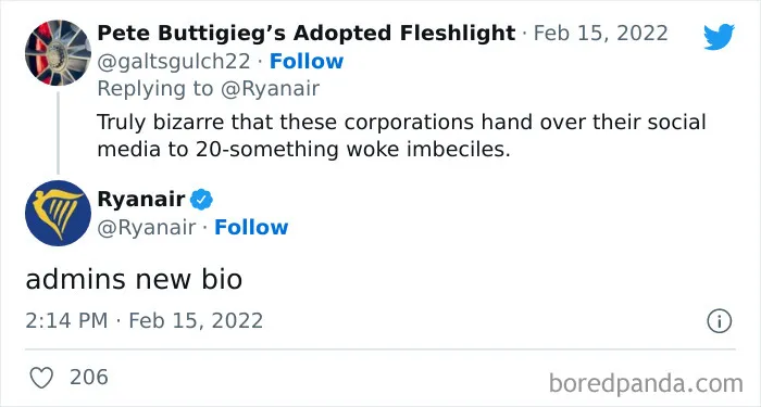 Screenshot of a Ryanair Twitter reply showcasing savage roasts from Ryanair’s social media interaction.