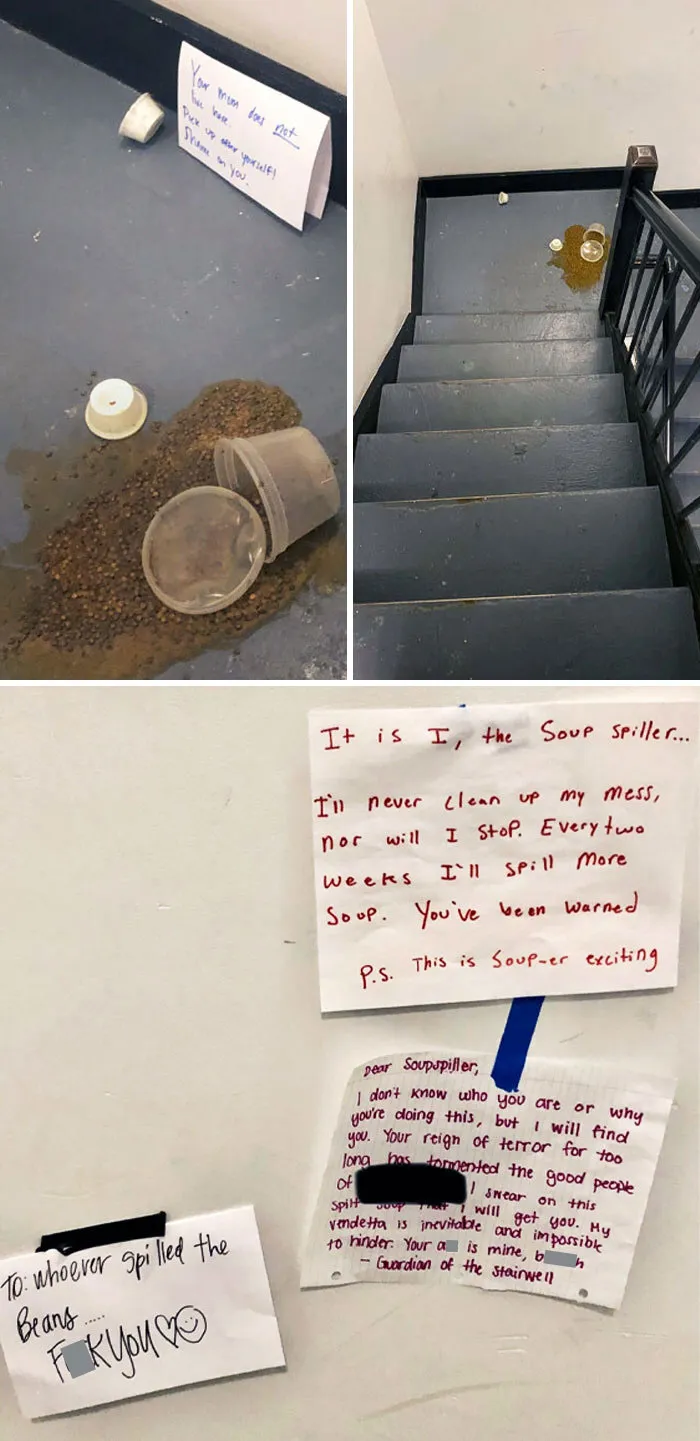 Someone Spilled The Soup In My Building's Stairwell, And Now Notes Are Accumulating