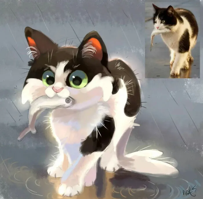 30 Divertidas fotos de animales convertidas en adorables dibujos, por “Mr. Lucifer”