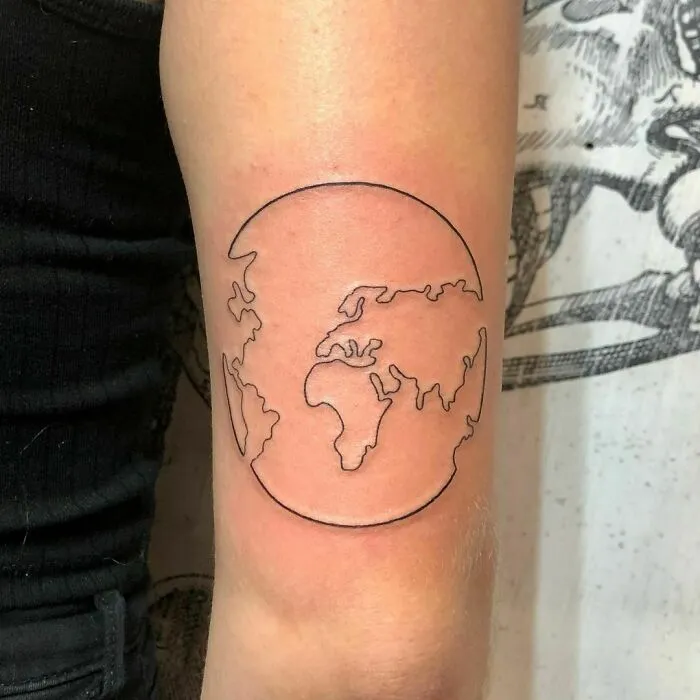 Around The World Single Line Tattoo