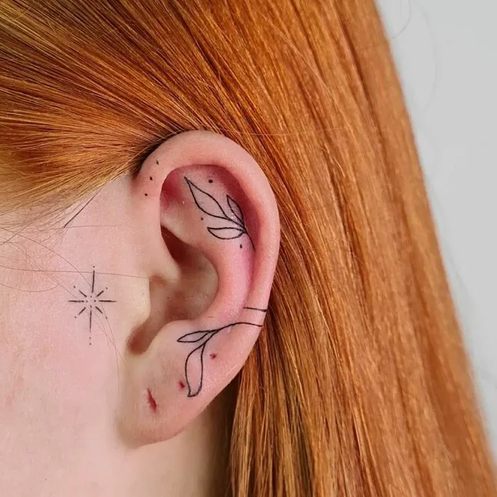 Leaves, Star And Dots Tattoo