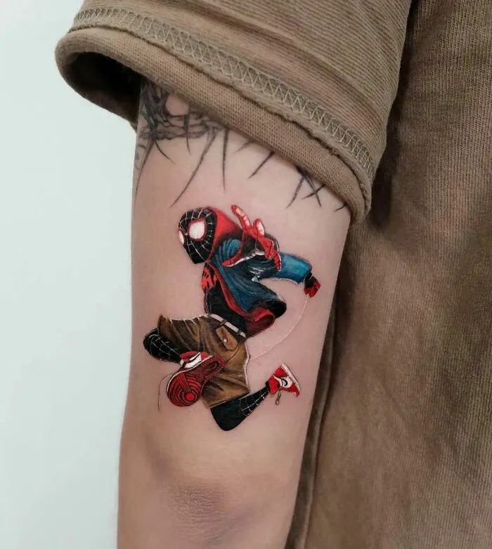 Miles Morales Spiderman Arm Tattoo