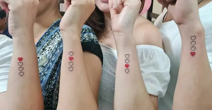 Four Hearts Siblings Tattoos