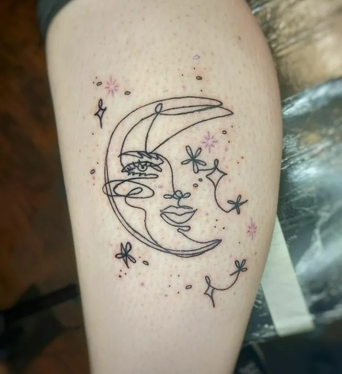 Single Line Moon Tattoo