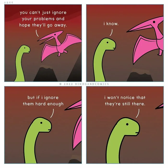 30 Honest Comics About Mental Health Illustrated With Dinosaurs (New Pics)