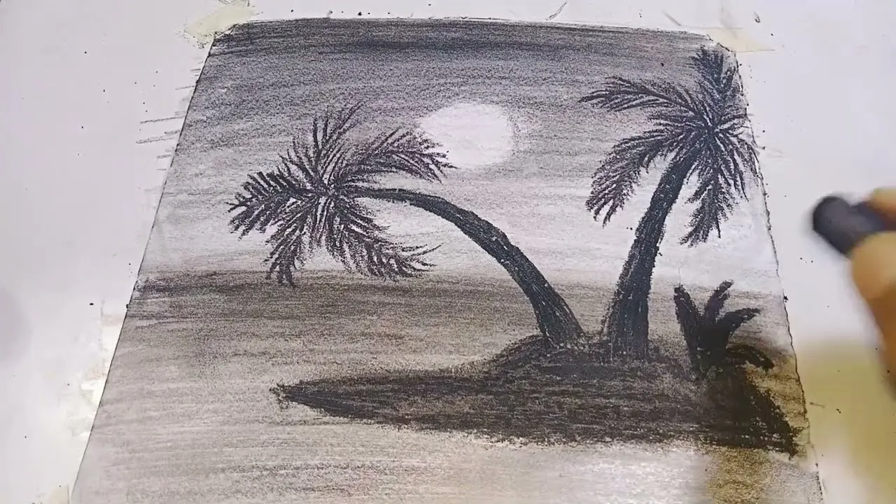 How To Draw Beautiful Moonlight Night Scenery With Pencil Step By Step