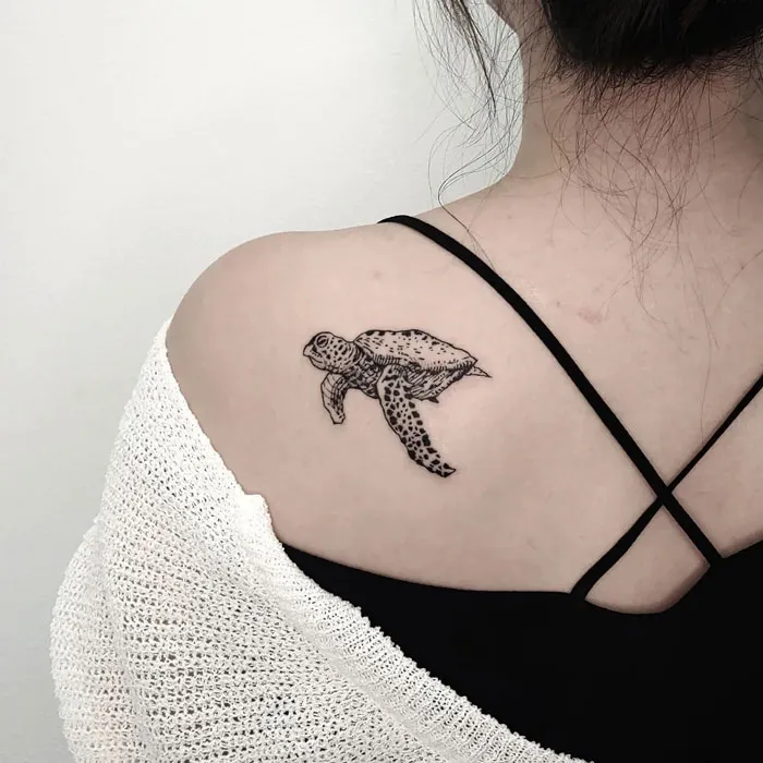 Hand Drawing Tattoo, Sea Turtle