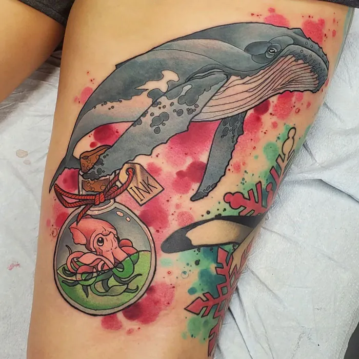 Just A Little Blue Whale And Baby Squid