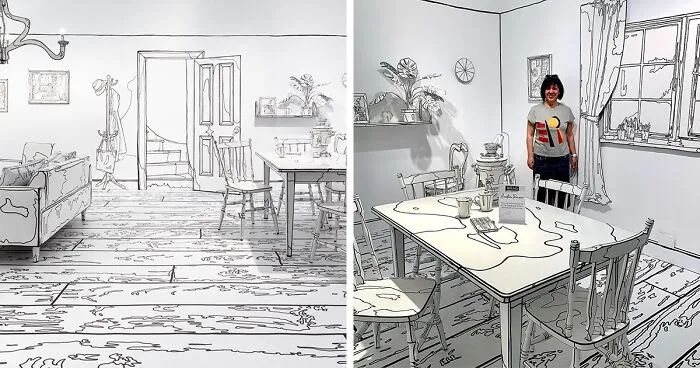 Artist Paints Home Interior In An Unusual Way To Create A 2D Illusion, And Here Are 33 Pictures Of Her Work