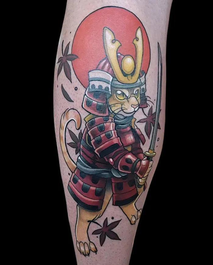 Colored Up This Samurai Cat Last Week. Lines And Black Are Healed, Colors All Fresh