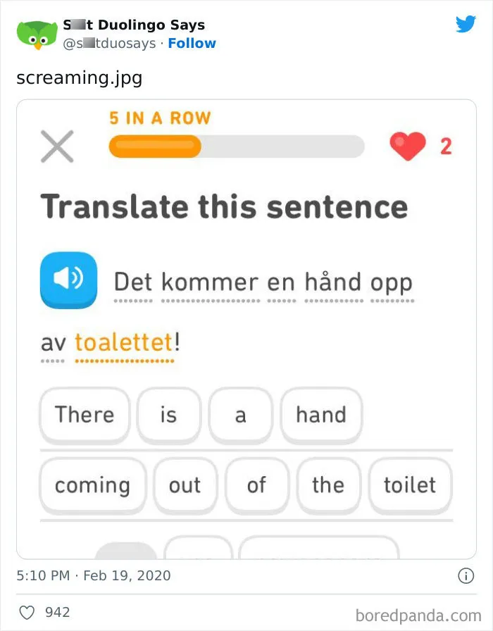"Linguistic Gold Provided By Duolingo": 40 Of The Funniest And Most Unexpected Prompts Found On The App