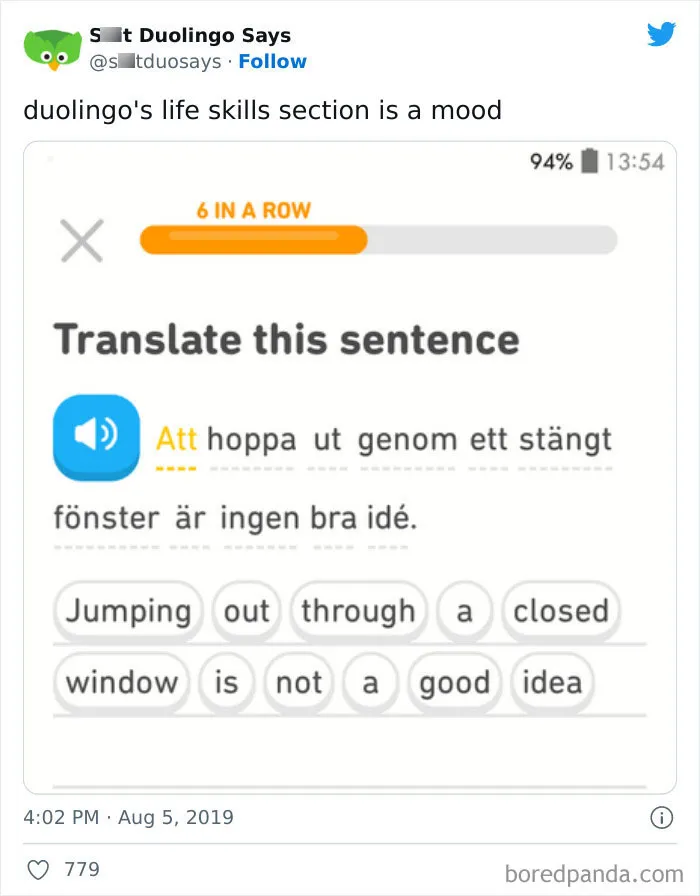"Linguistic Gold Provided By Duolingo": 40 Of The Funniest And Most Unexpected Prompts Found On The App