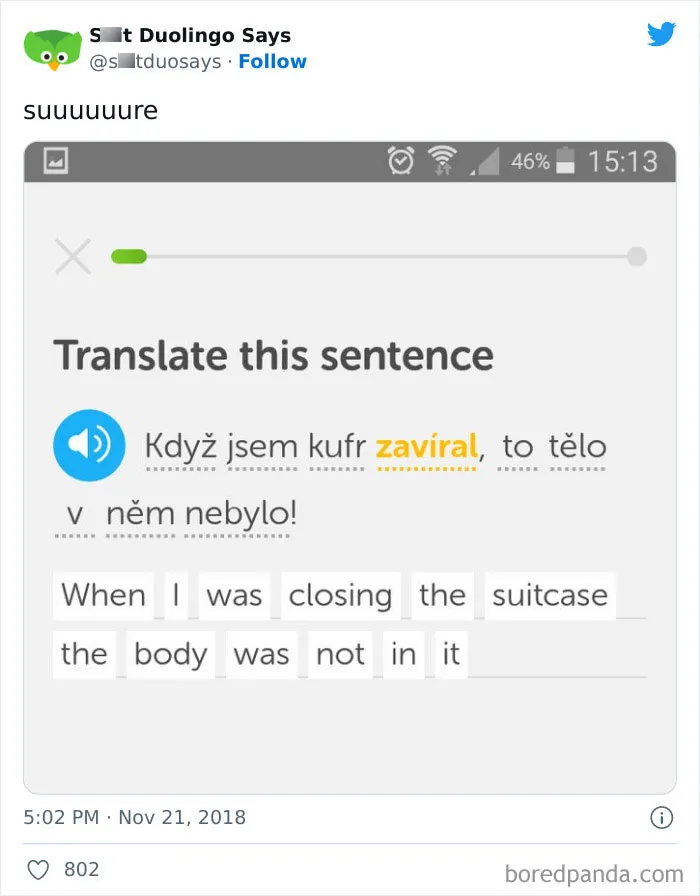 "Linguistic Gold Provided By Duolingo": 40 Of The Funniest And Most Unexpected Prompts Found On The App