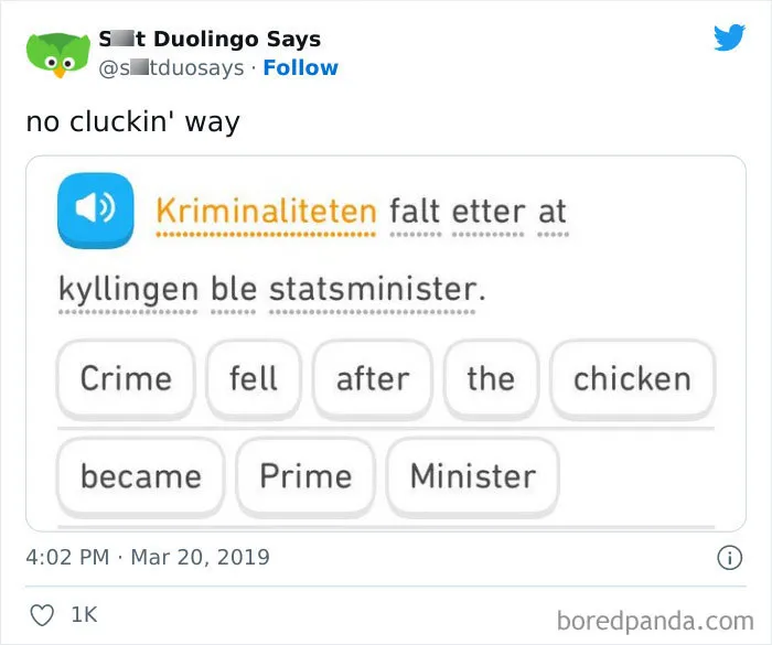 "Linguistic Gold Provided By Duolingo": 40 Of The Funniest And Most Unexpected Prompts Found On The App