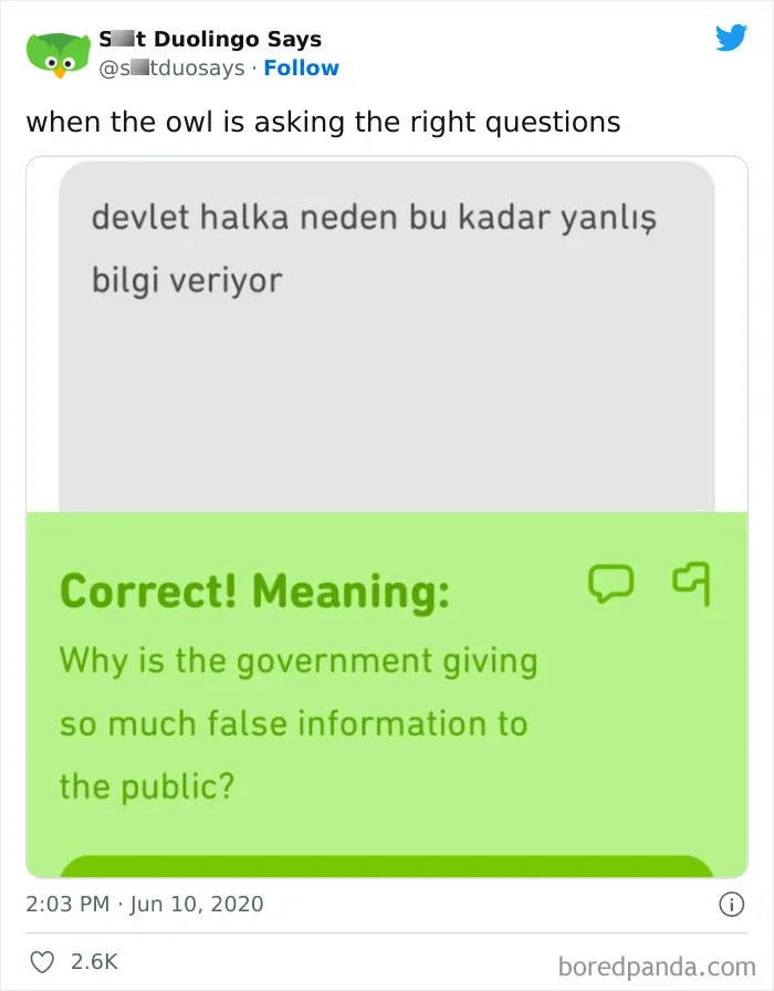 "Linguistic Gold Provided By Duolingo": 40 Of The Funniest And Most Unexpected Prompts Found On The App