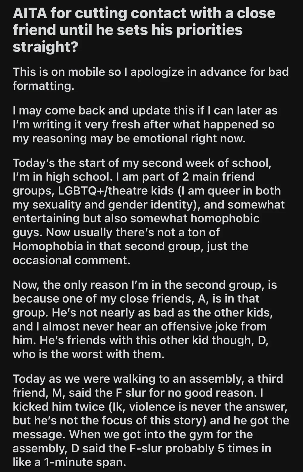 Aita For Cutting Off Contact With A Close Friend Temporarily Because His Friends Are Homophobic?