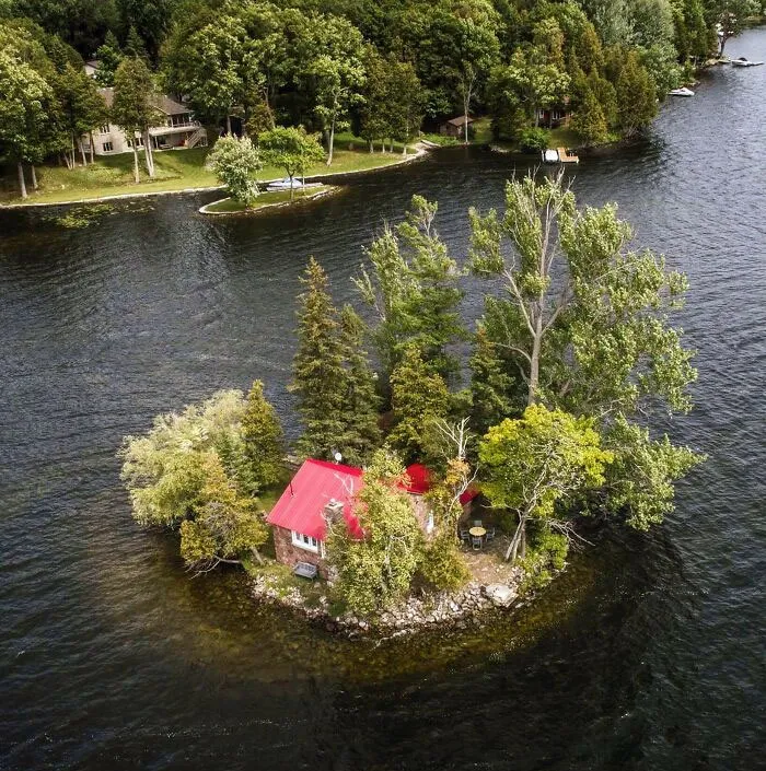 House On A Little Island In Ontario, Canada