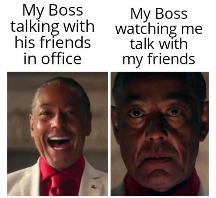 Boss meme comparing happy and serious expressions, reflecting iconic internet culture humor.