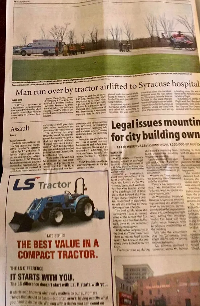Man Run Over By Tractor; It Starts With You