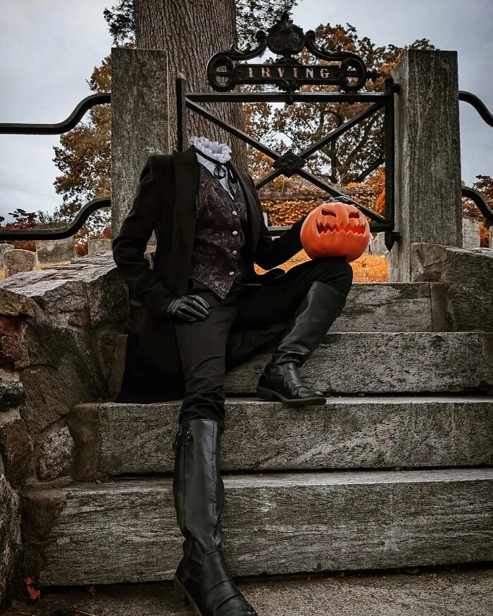 Llevé mi cosplay de jinete sin cabeza a visitar a Washington Irving en Sleepy Hollow