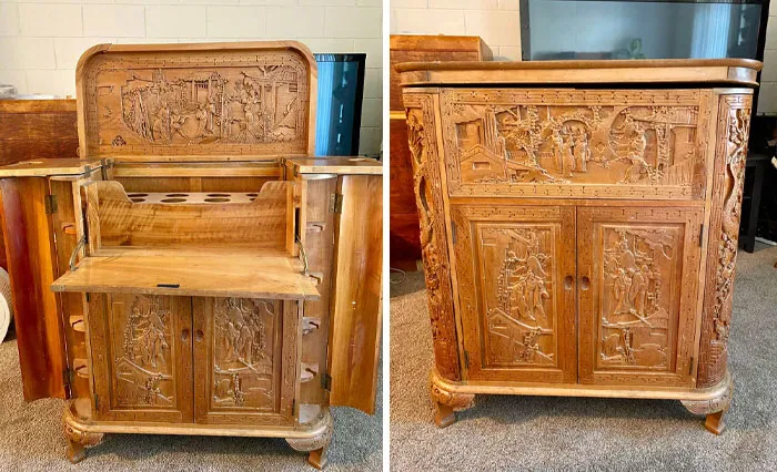 ¡Gabinete de licores vintage tallado a mano!