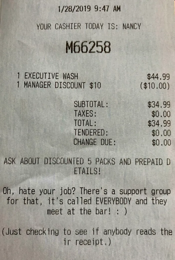 The Note On This Car Was Receipt