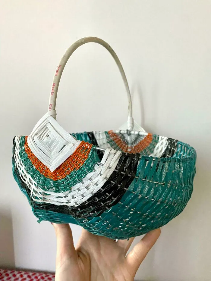 Bought This Handmade Basket From An Old Man At The Farmers Market, Made From Old Strapping Bands And Electrical Cords